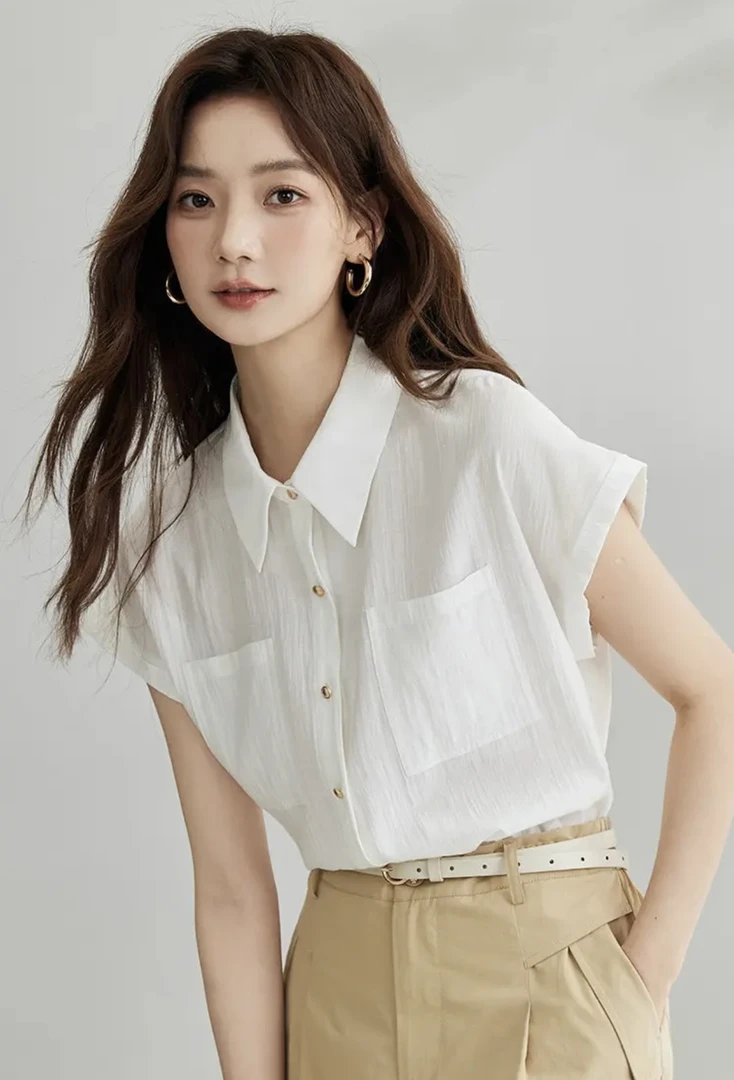 白色通勤气质小飞袖短袖衬衫夏季时尚高级感百搭上衣