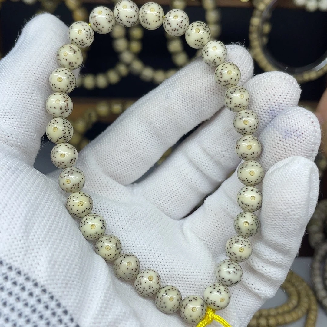 手串星月菩提8圆珠，骨瓷白双留白