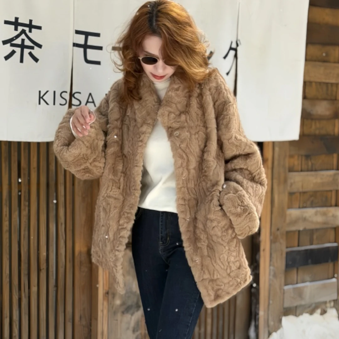 新款INS风高级感皮毛一体中长款外套