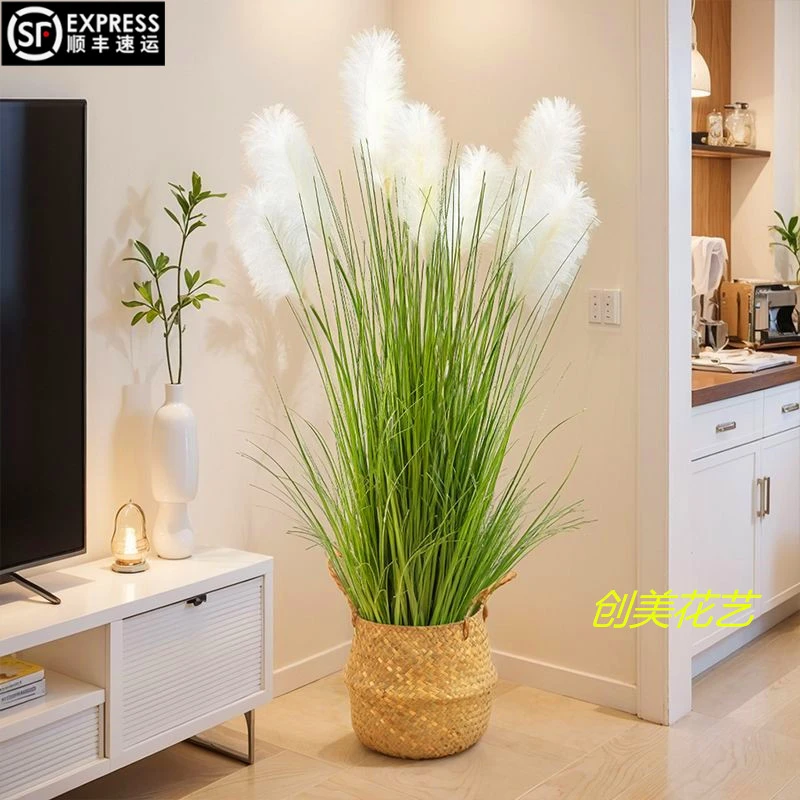 顺丰包邮仿真绿植芦苇客厅电视柜假花橱窗干花高颜值落地装饰摆件