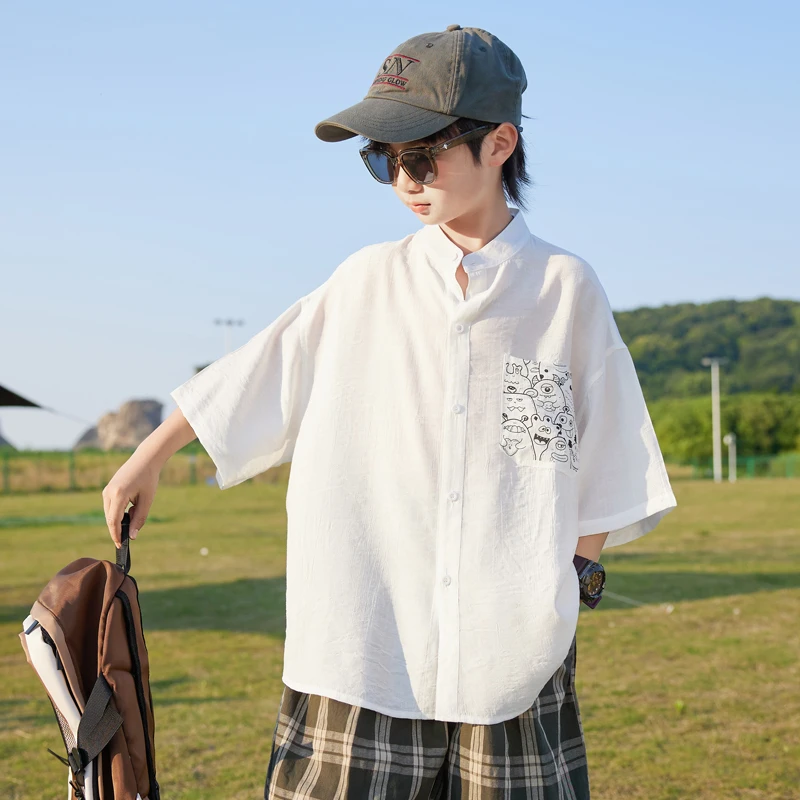 男童夏季短袖衬衫2025新款夏款中大童薄款衬衣男孩夏装帅气儿童潮