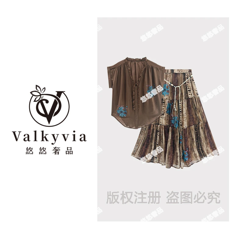 【Valkyvia/悠悠奢品】重工烫钻花朵高腰时尚休闲裙套装TZ7922
