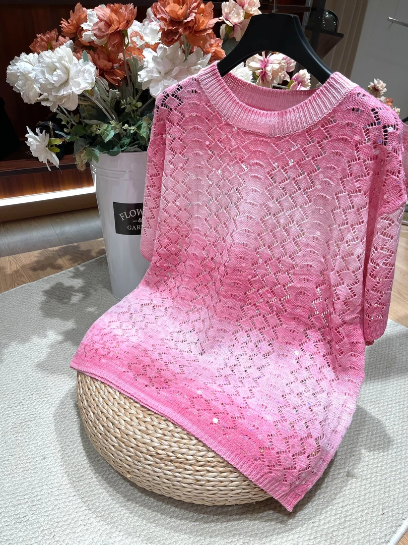 夏季甜美显瘦上衣薄款镂空套头短袖