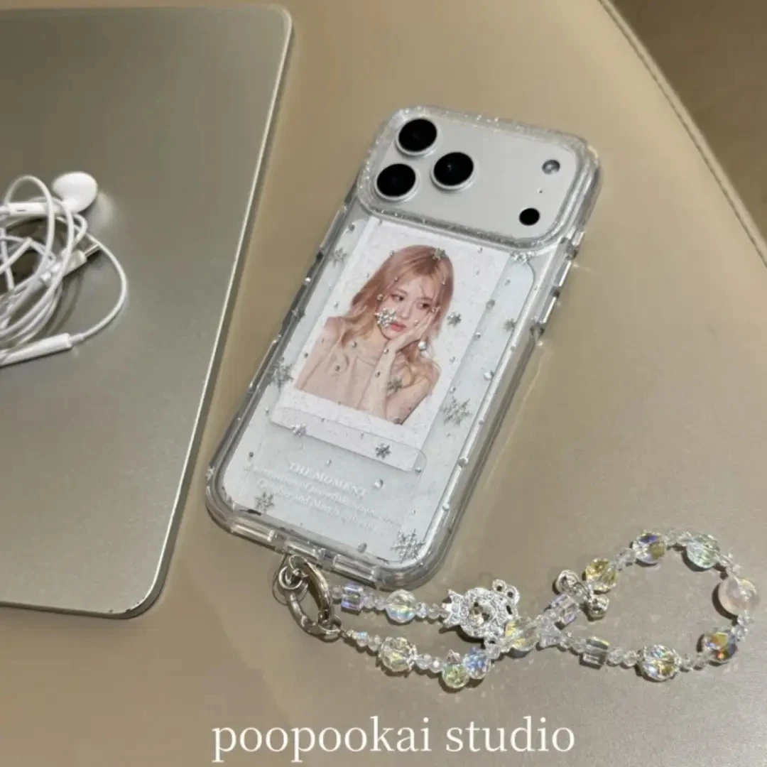 闪粉镜框点钻雪花适用苹果17promax手机壳iPhone17pro链条16pro15