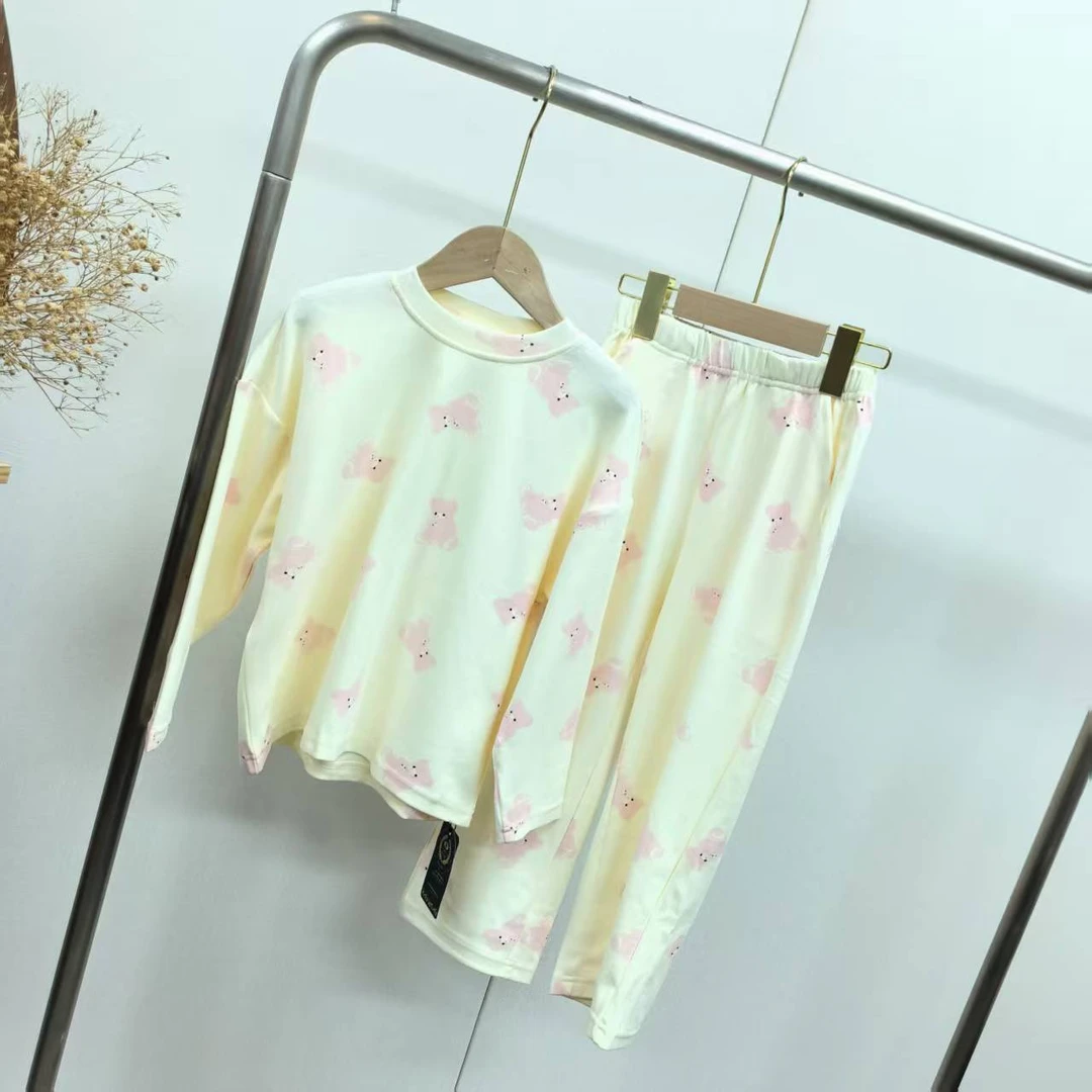 【Y732】粉色玩偶熊圆领睡衣居家服