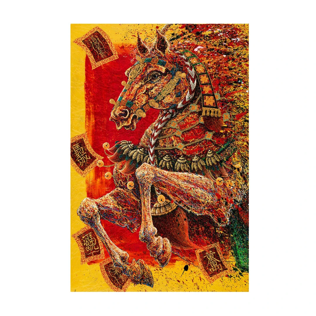 蹬红走绿 | 郭佳杰 潮流艺术家兔子熊猫卡通签名潮流原作绘画收藏