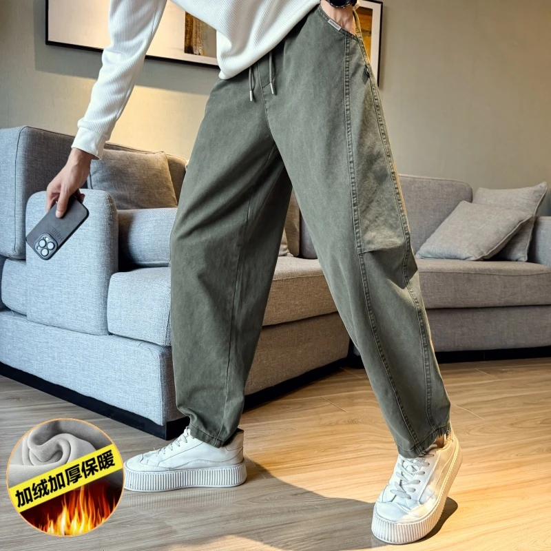 水洗宽松工装裤男秋冬款加绒保暖直筒裤2025新款高级感休闲长裤子