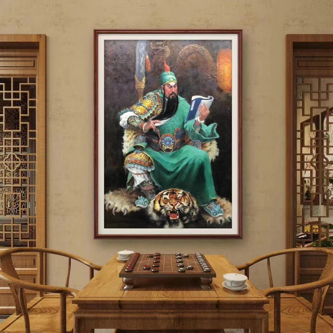 【读春秋】朱清忠原创油画的肌理复刻版画竖版关公办公茶室装饰挂画