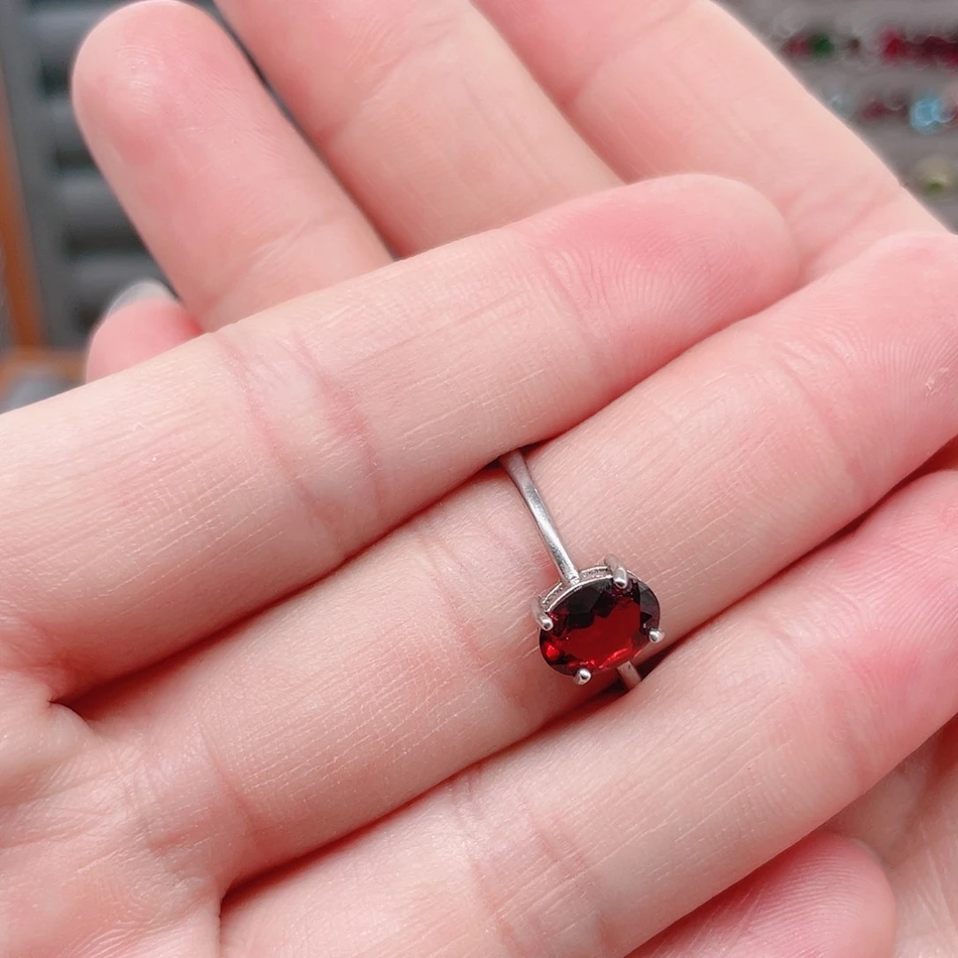 石榴石戒指银S925镶嵌