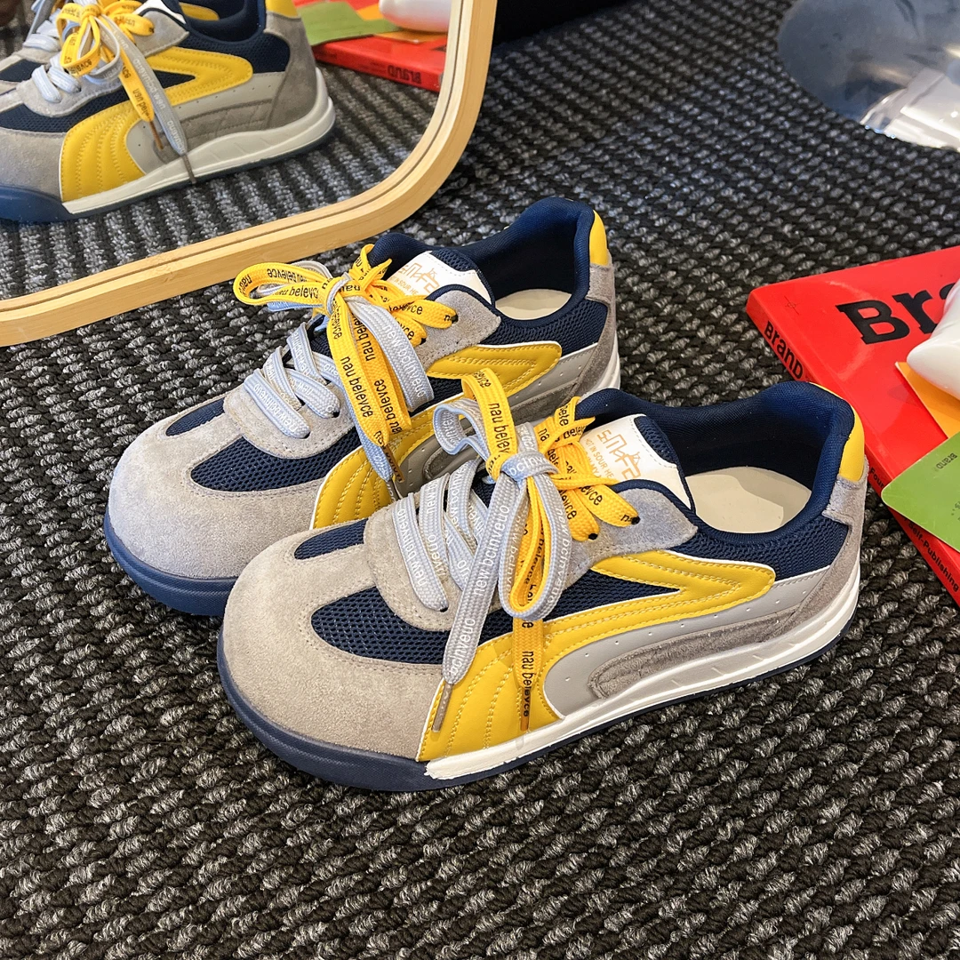 拼色时尚新款高级感单鞋简约2025新款百搭学生休闲圆头德训鞋女爆