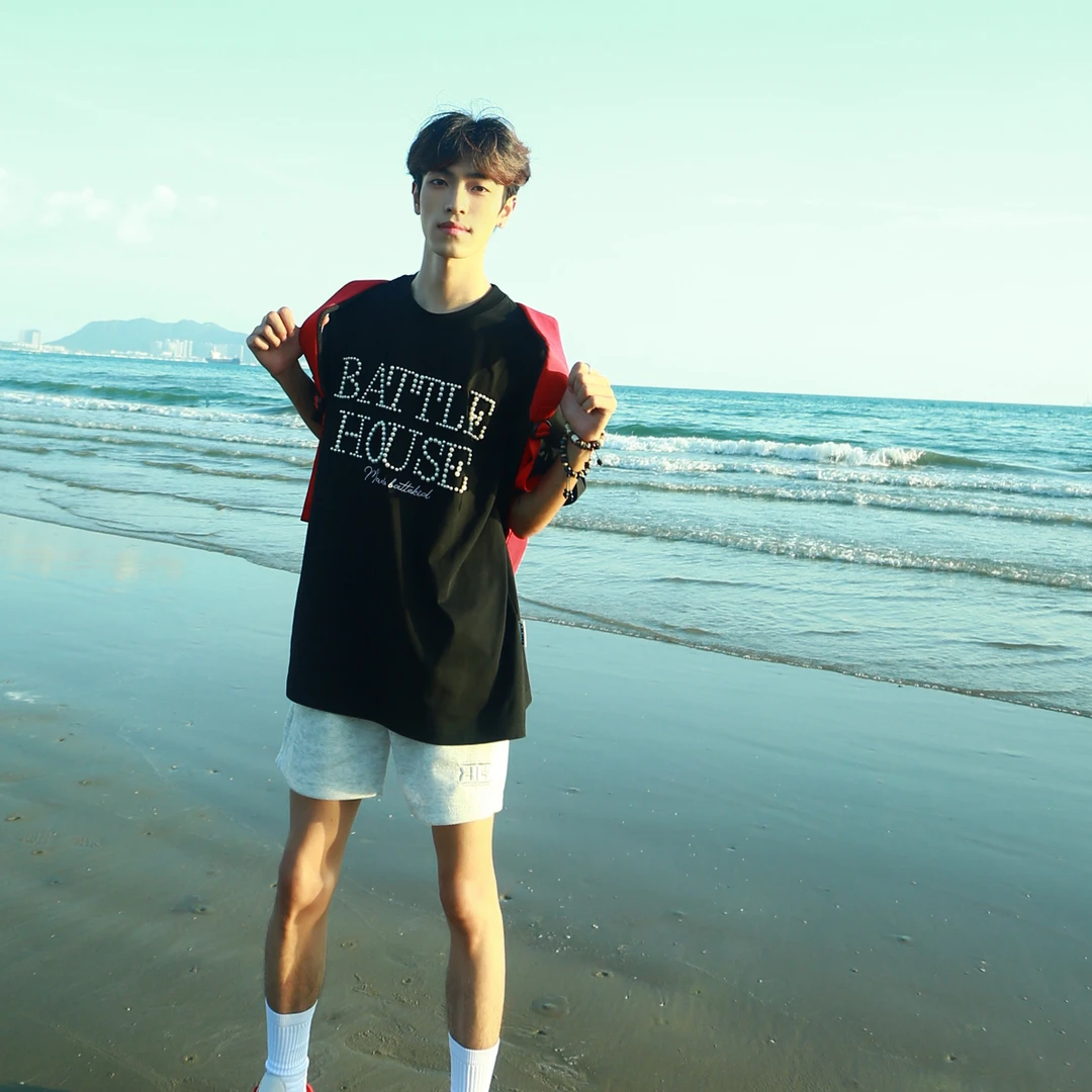 Kerfuffle透气美式设计立体珍珠字母短袖T恤重工纯棉简约体恤