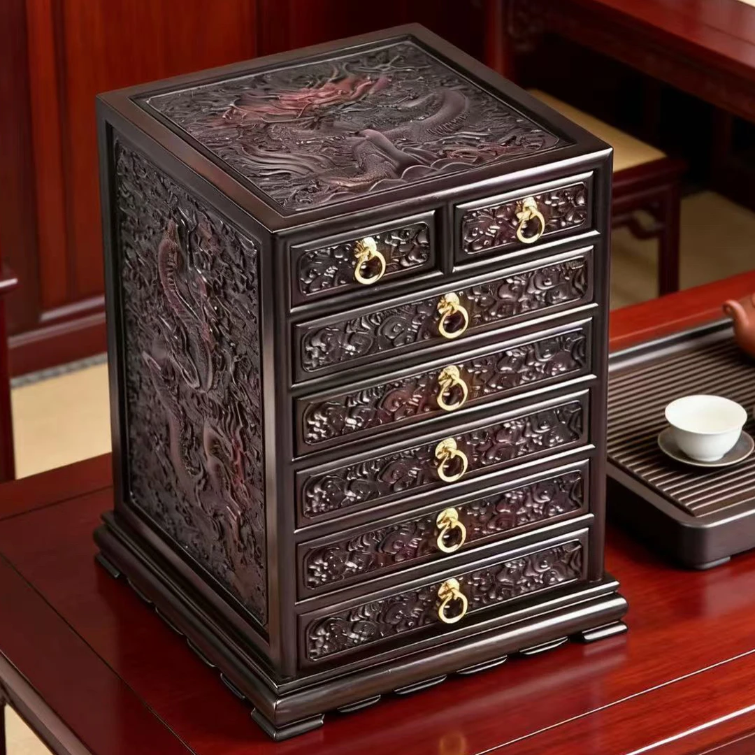 红酸枝满雕龙七斗柜茶饼柜