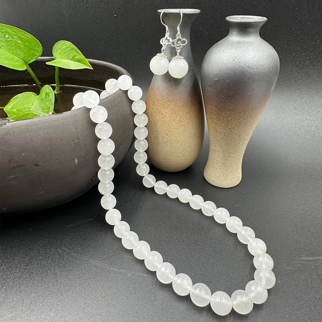 合金花岗石项链 10mm白冰素圈项链A166天然矿石颈饰白色老型复古