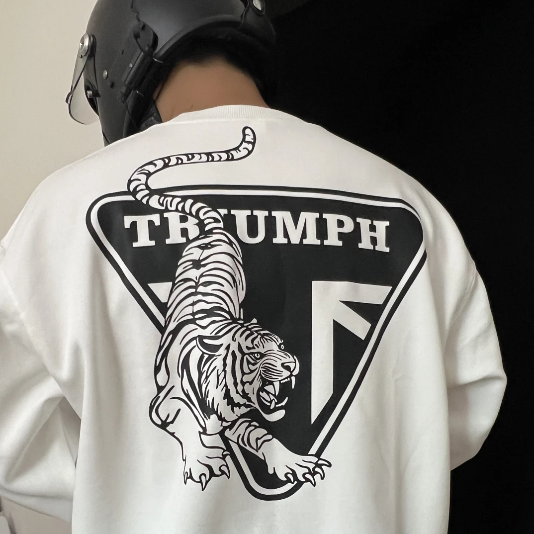 凯*旋Tiger虎轻奢重磅美式复古摩托机车男女纯棉宽松圆领休闲短袖