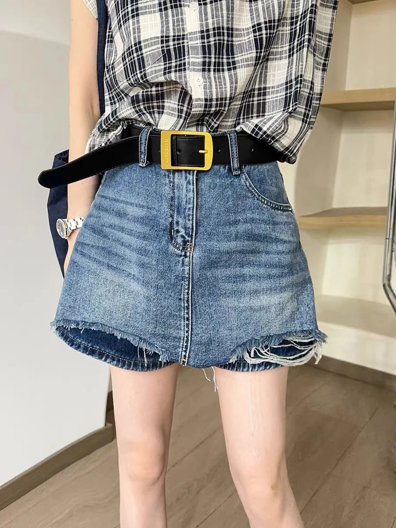 7992破洞毛边A字牛仔短裤女夏装新款欧货女装裙裤潮