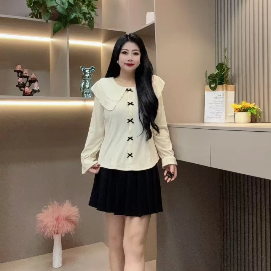 冬季小衫-璐 8883时尚潮流纯欲风蝴蝶结显瘦设计胖MM大码女装新款