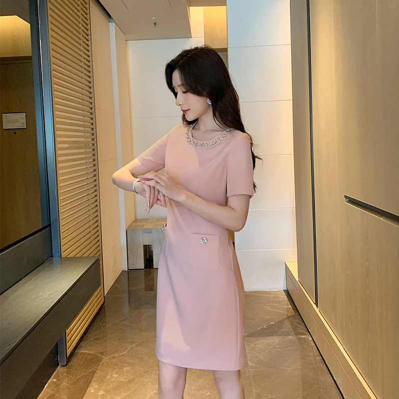 [奢姿轻奢系列]大码女装2024夏季钉珠装饰裙子胖妹妹时尚连衣裙