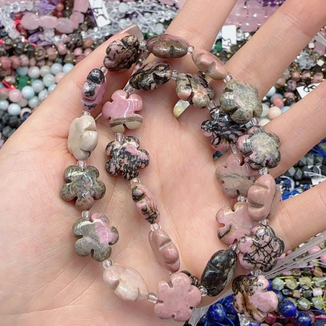 玛瑙/玉髓未镶嵌珠宝半成品天然蔷薇五瓣花一条