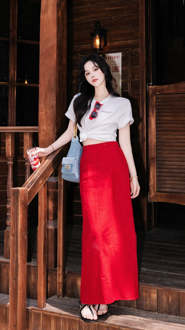 SISTER姐妹家【经典配色】宽松显瘦刺绣T恤高级轻奢棉麻半身裙