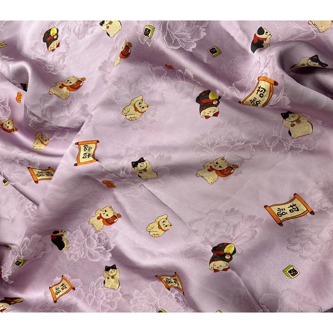 【招财纳福淡紫】人丝红云纱面料新中式风格布料【HV9103】