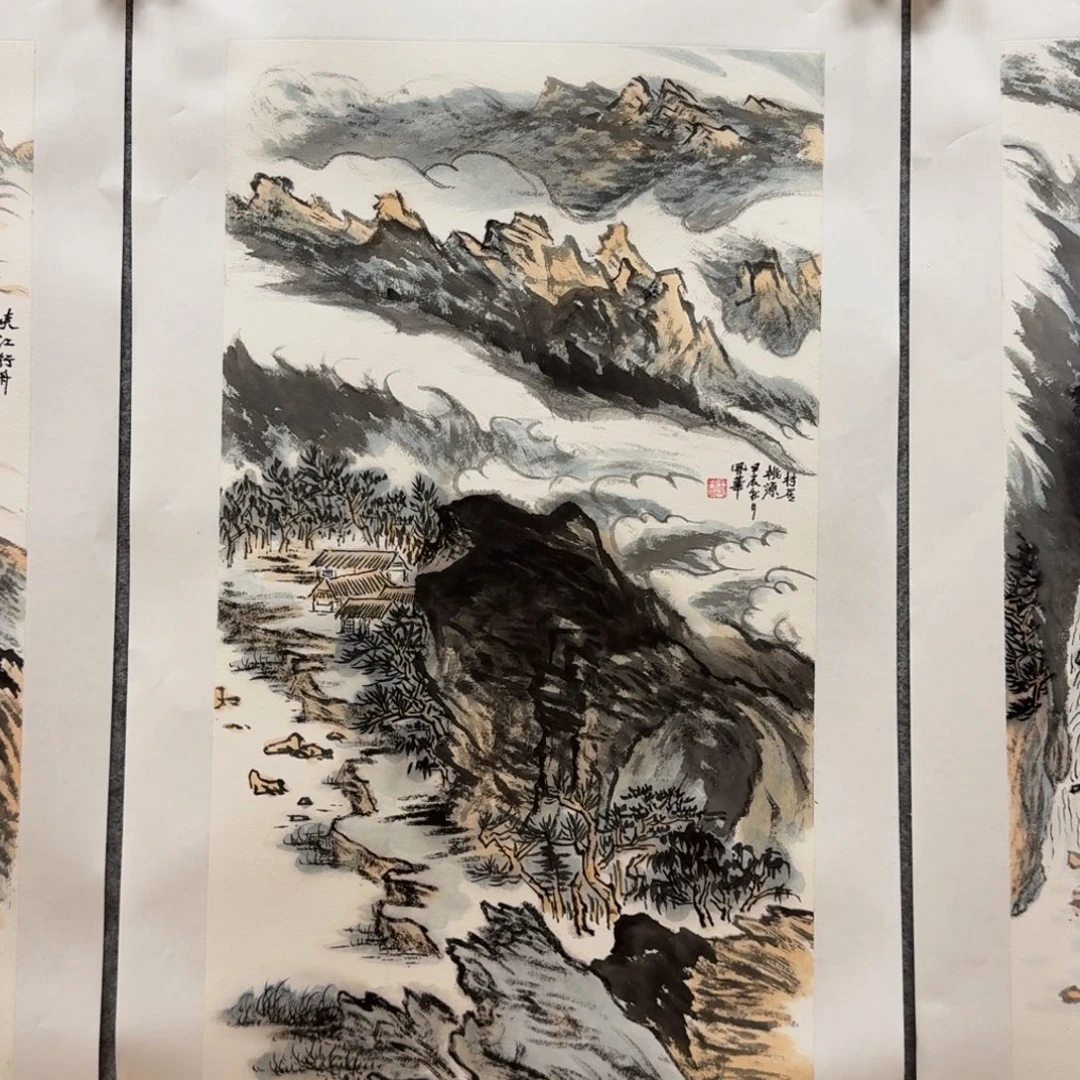 国画王老师四尺三开山水