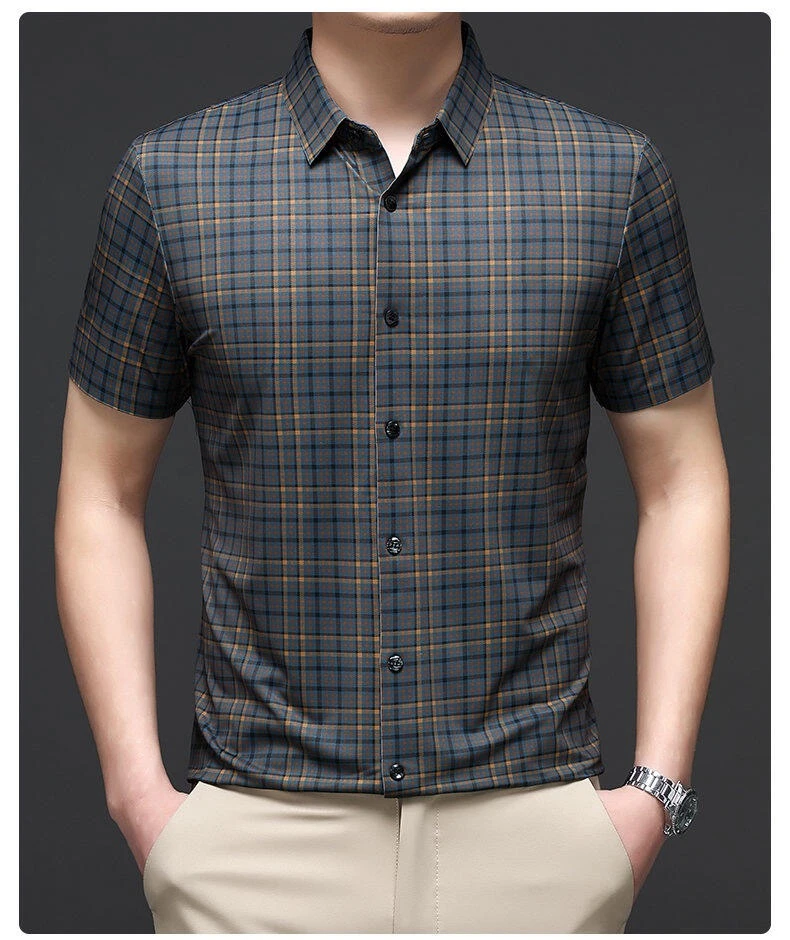 【条纹衬衫】夏季新款百搭男士休闲T恤宽松薄款衬衣高档无痕商务