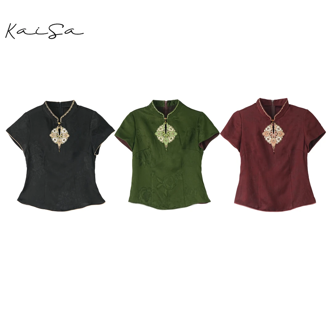 【锦玉】重工打籽绣宝相花100%桑蚕丝香云纱国风上衣8006