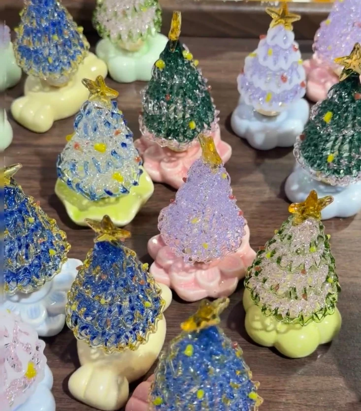 景德镇陶瓷底座转转圣诞树ins琉璃可爱手工治愈品摆件圣诞节桌面