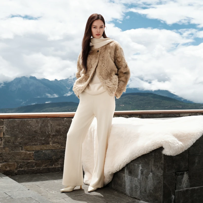 [唐嫣同款]EP雅莹女装 100%阿拉善羊绒针织直筒裤 2025新款9616A