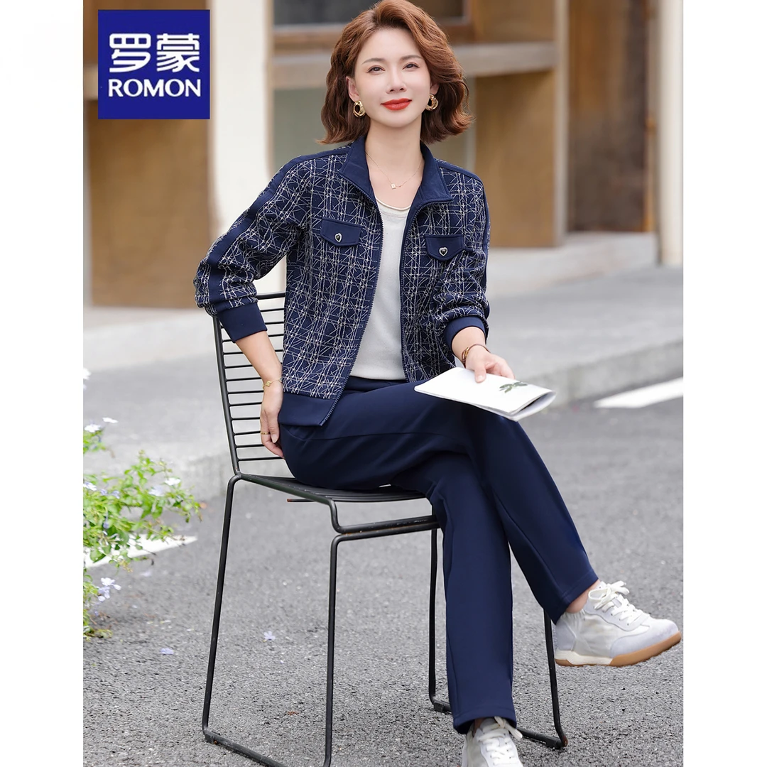 罗蒙妈妈运动套装春秋款大码中老年女装秋装外套2025新款休闲衣服