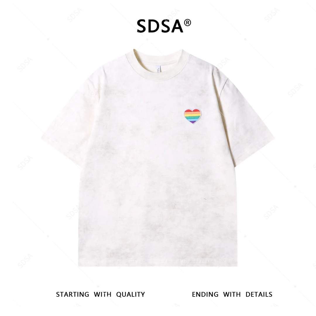 SDSA夏季新款男士痞帅韩版简约刺绣爱心设计圆领短袖T恤宽松百搭