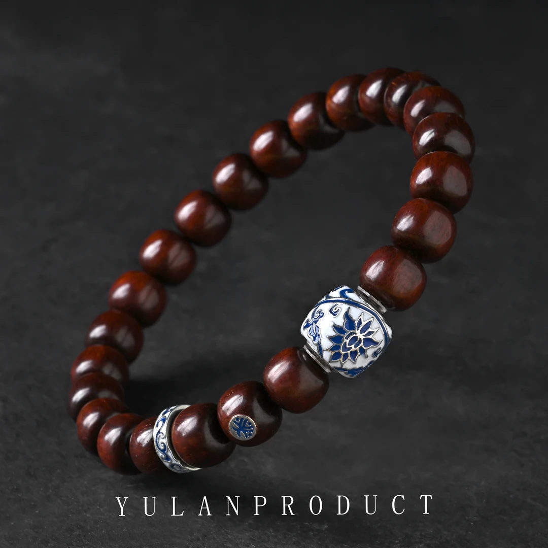 钰澜文玩【天青珐韵·青韵】珐琅彩青花瓷-老料小叶紫檀精工老型设计