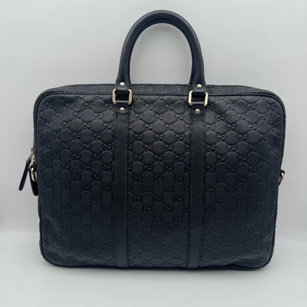 95新 GUCCI/古驰 98新黑色压花牛皮手提公文包/2752