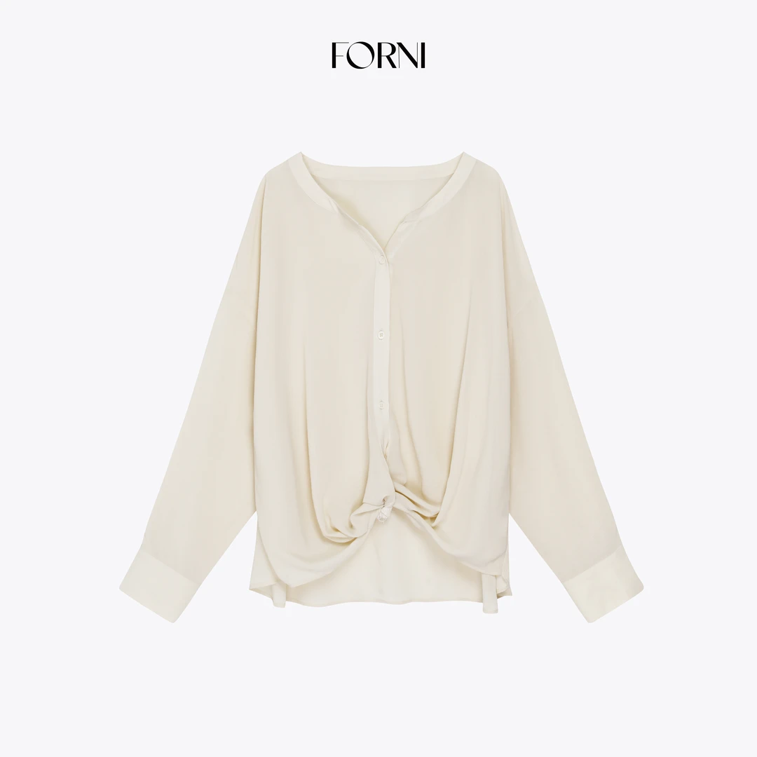 FORNI 百变张元英 芭蕾风莱赛尔扭结收腰衬衫蕾丝花边短裙套装