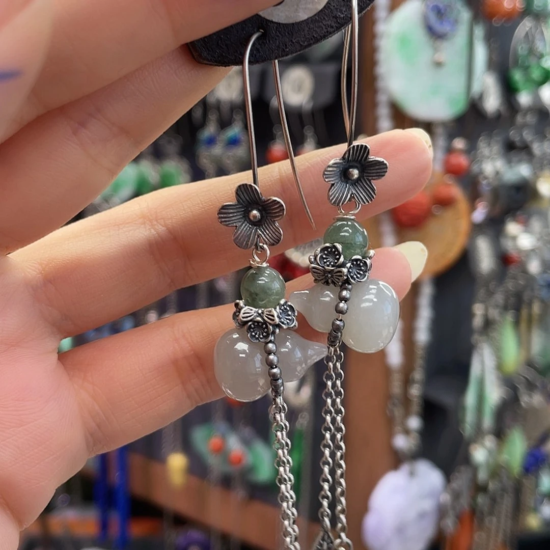 小***豆和田玉银S925镶嵌耳饰025ghhhh