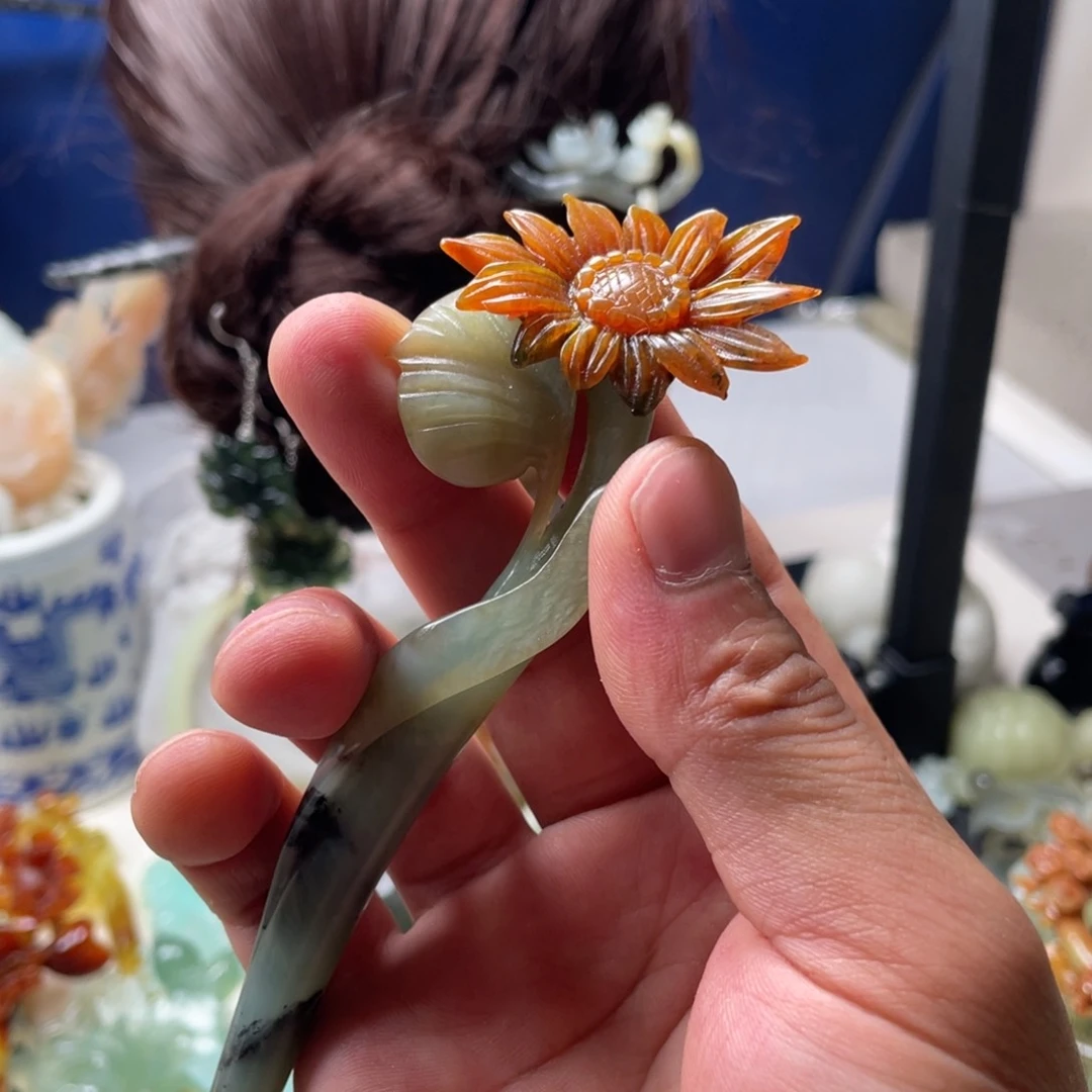 【闪购商品】蛇纹石玉未镶嵌发饰亭****阳