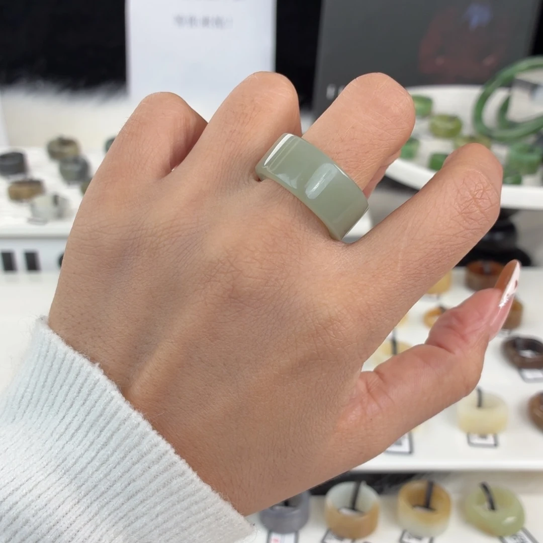 和田玉未镶嵌戒指Q78蓝绿圆切17.3不退换