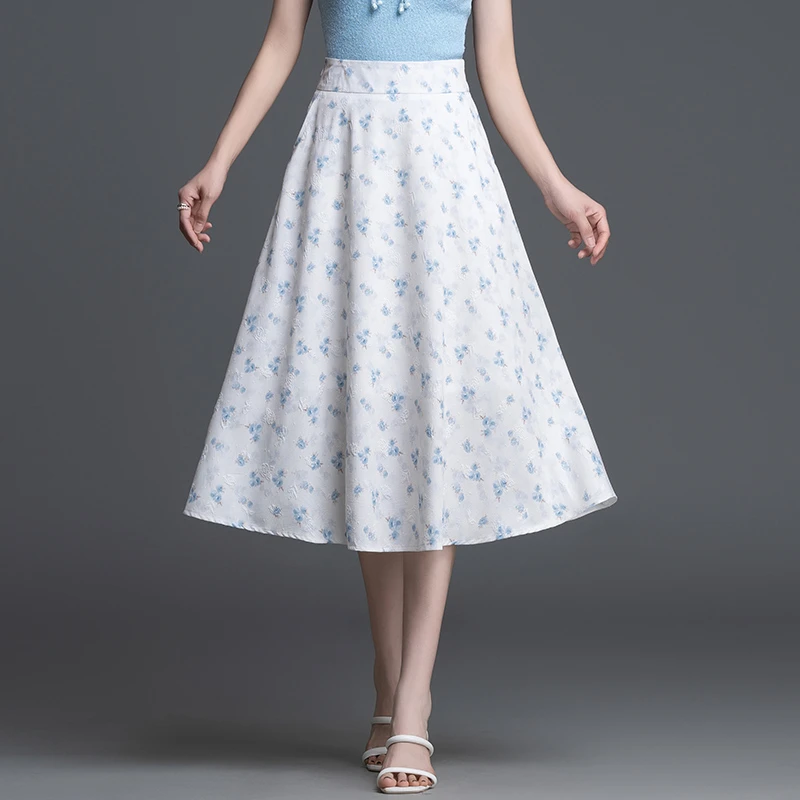 小个子白色碎花超火减龄半身裙显瘦A字女裙子夏季垂感中长百褶裙