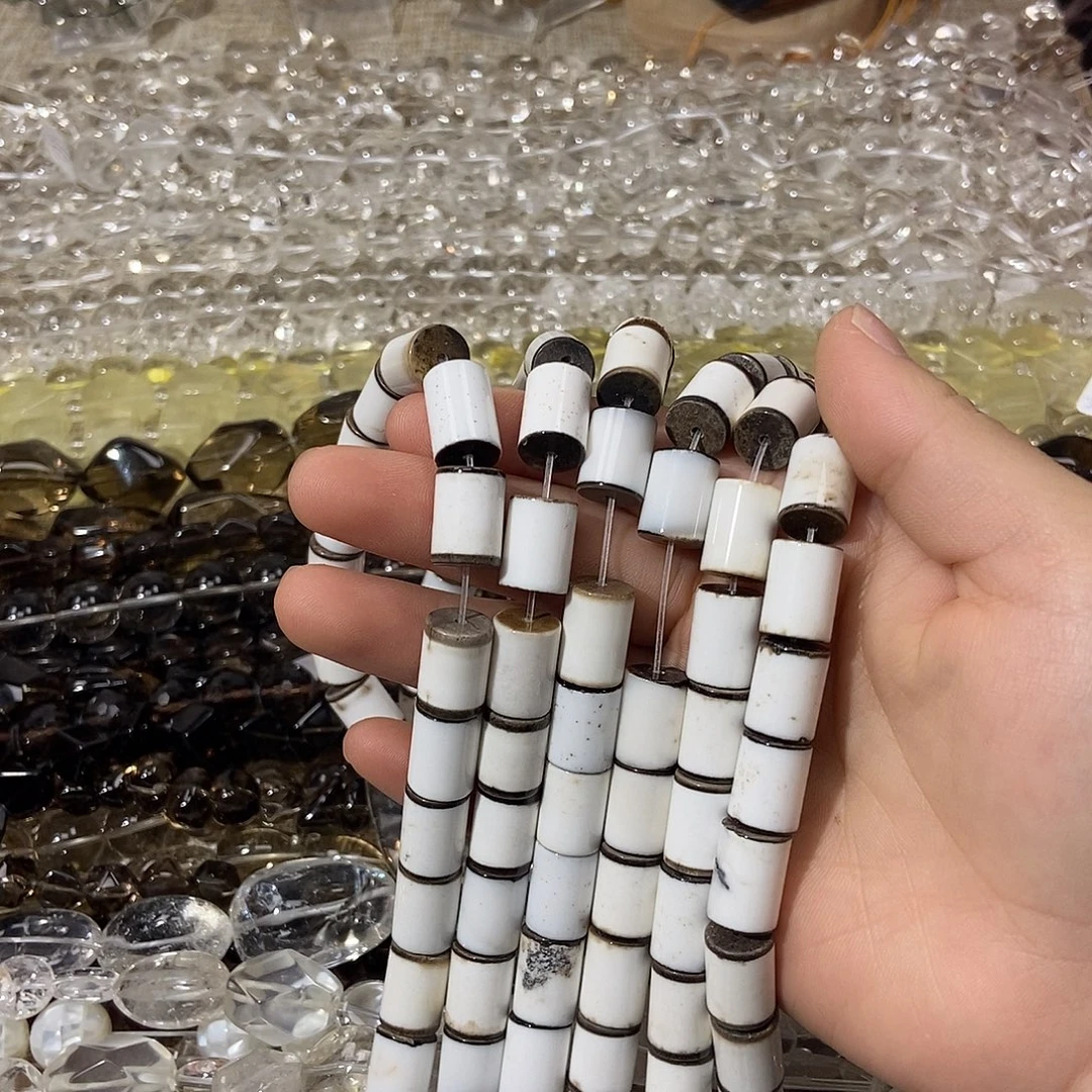 玛瑙/玉髓散珠也门西亚风白玛瑙管