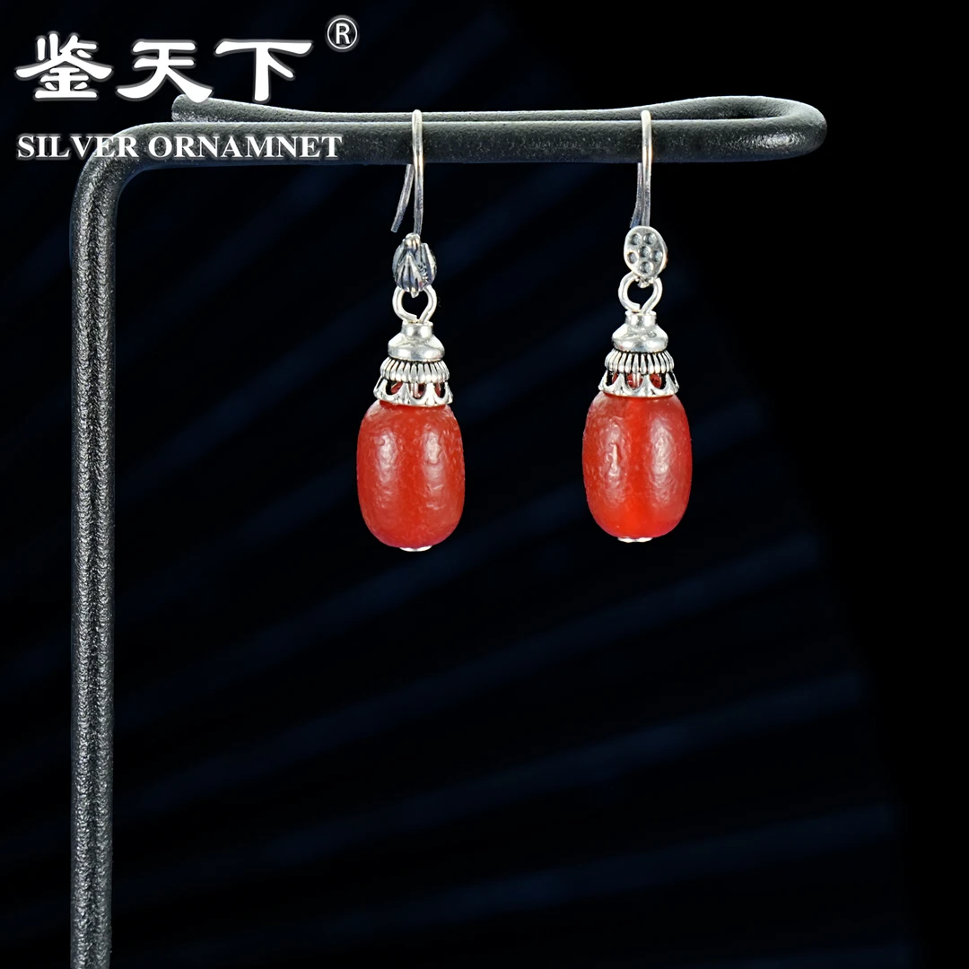 925银耳饰  [鉴天下]复古桶珠莲蓬耳饰07220090气质百搭时尚手工