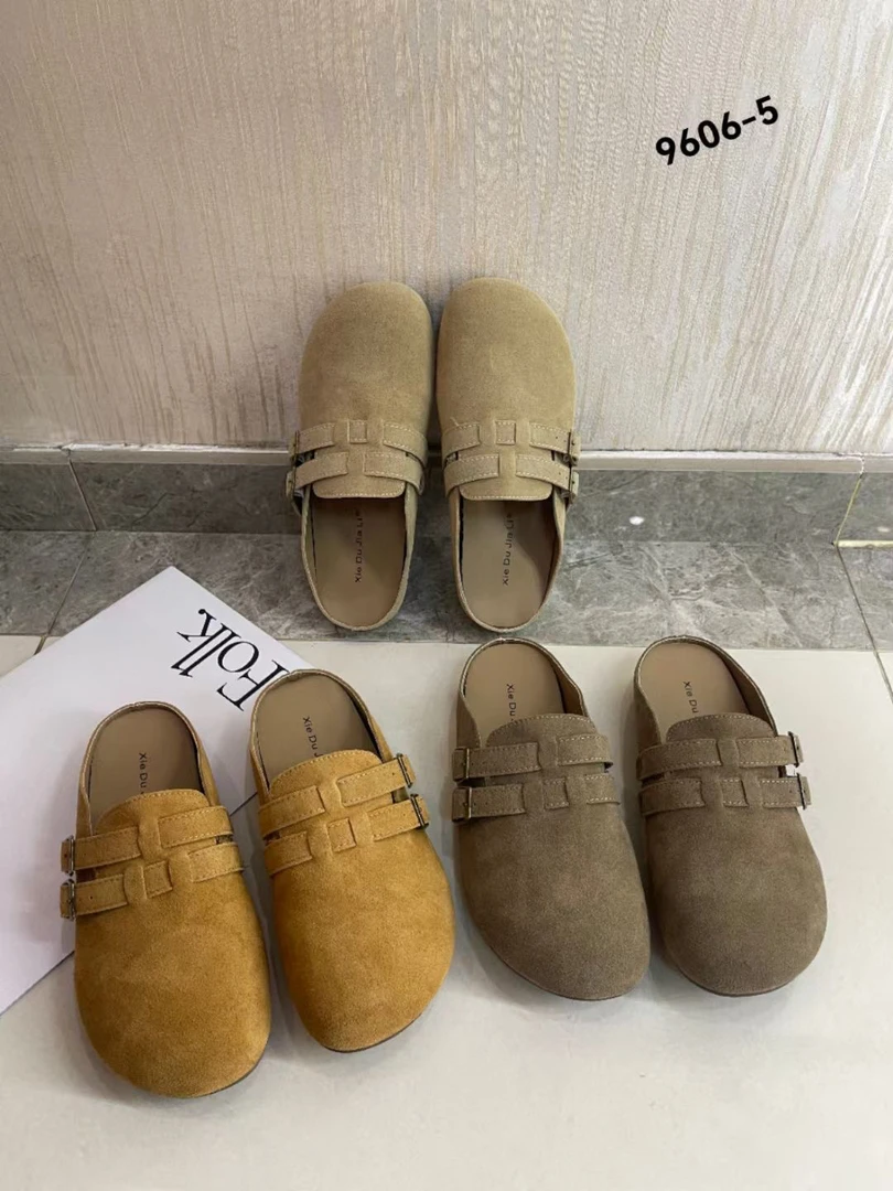 【春季新款 2516】复古双扣带博肯鞋半拖懒人一脚蹬休闲包头拖鞋