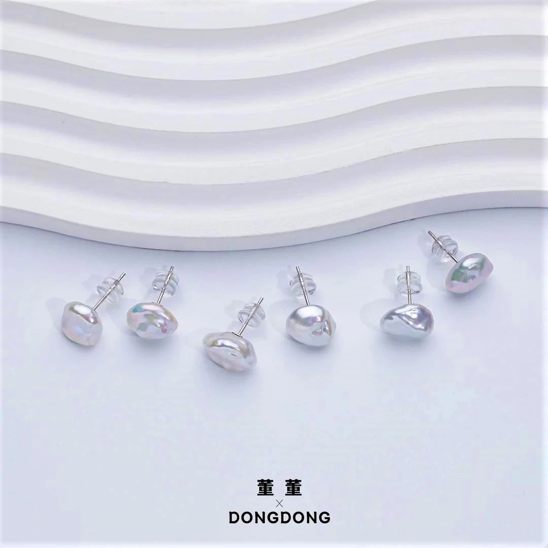 DDX698【阳阳】天然无核野生克旭珍珠耳钉蓝风铃S925(多样性发一)