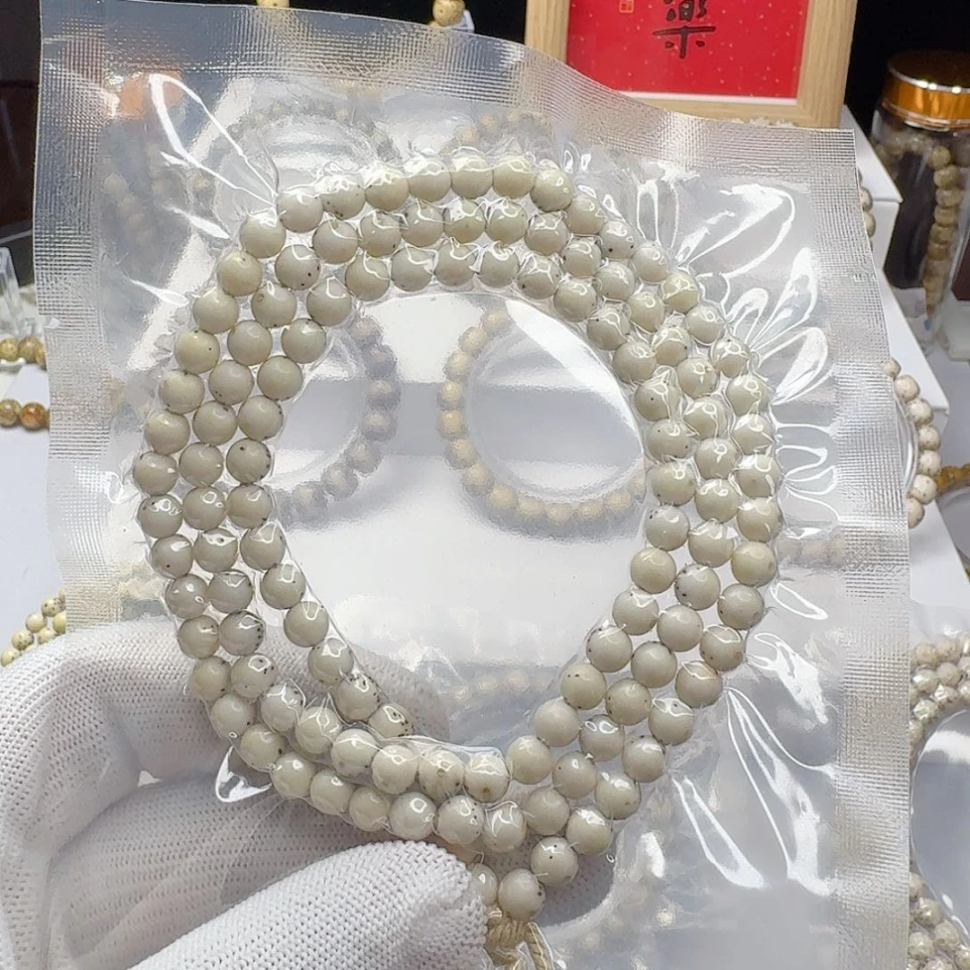 手串星月菩提石玉料6/6圆珠通体留白小细星多圈