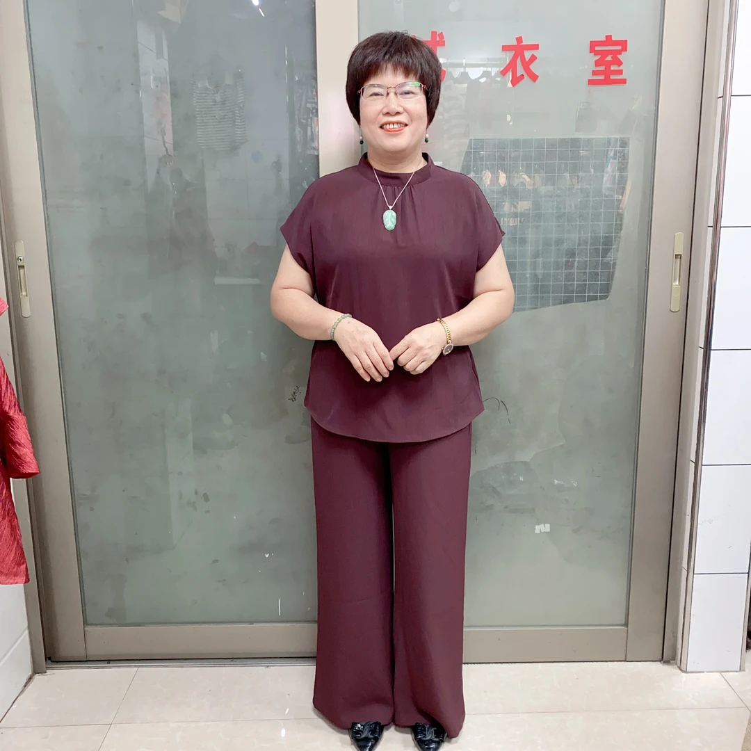 夏季新款时尚百搭显瘦短袖上衣搭配阔腿裤套装