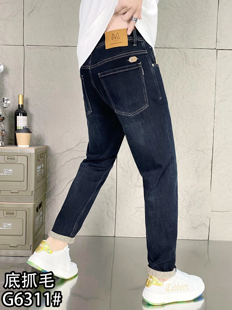 GUSHILANG/古士狼6311冬季底抓绒长裤新款小脚修身牛仔裤工地干活