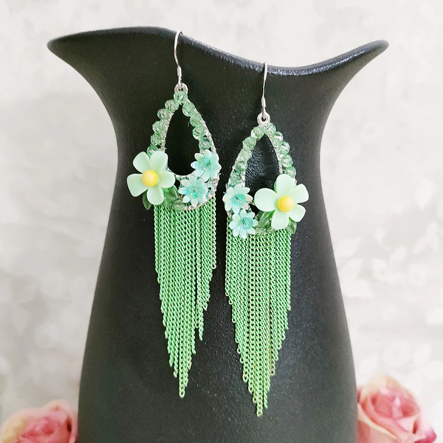 铜合金耳饰 民族风纯手工气质花瓣流苏耳环1760