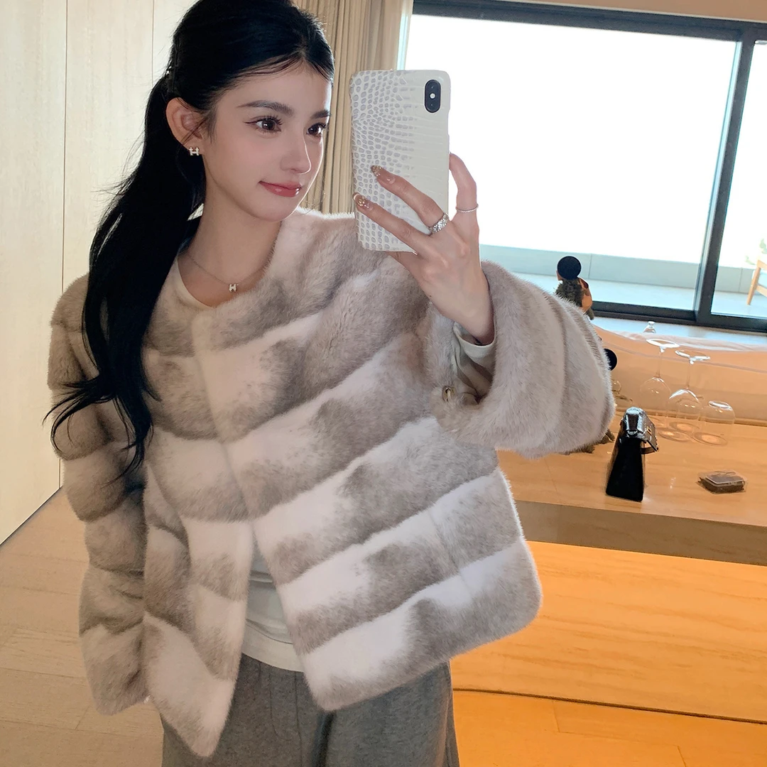 "雾凇雪境"丹麦哥本哈根紫金级银十字原色母貂奢贵-毛呢外套