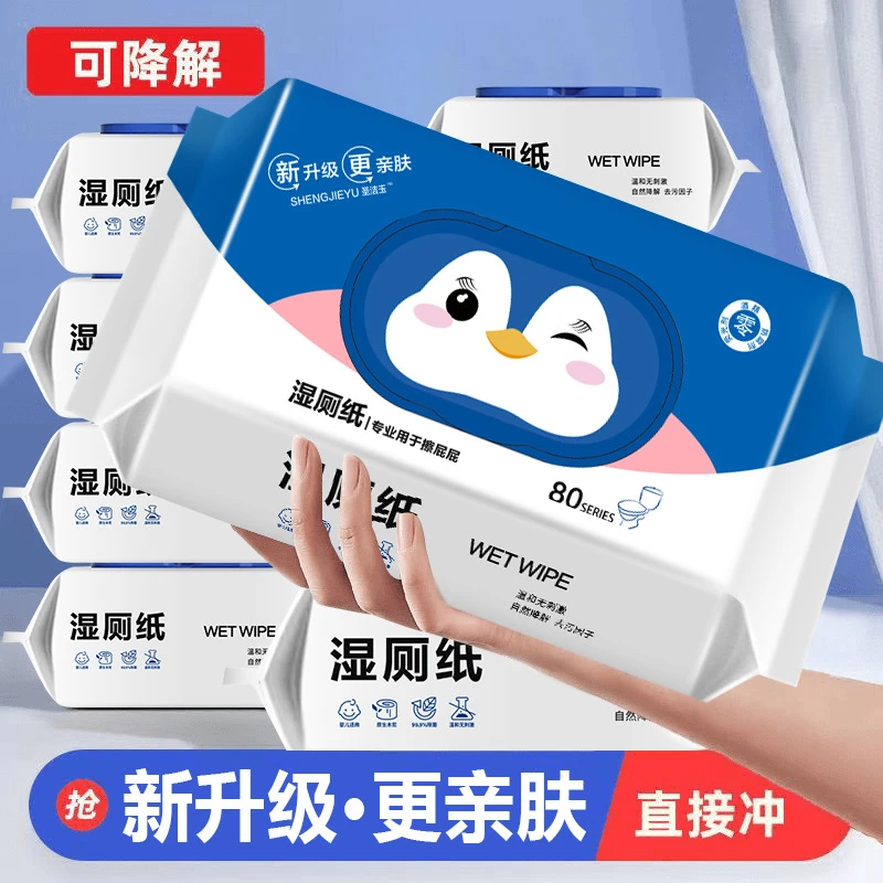【80抽六大包】湿厕纸巾纯水洁所男女士专用擦屁股一次性卫生家庭装