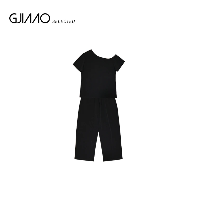 82733 一字肩上衣阔腿裤套装