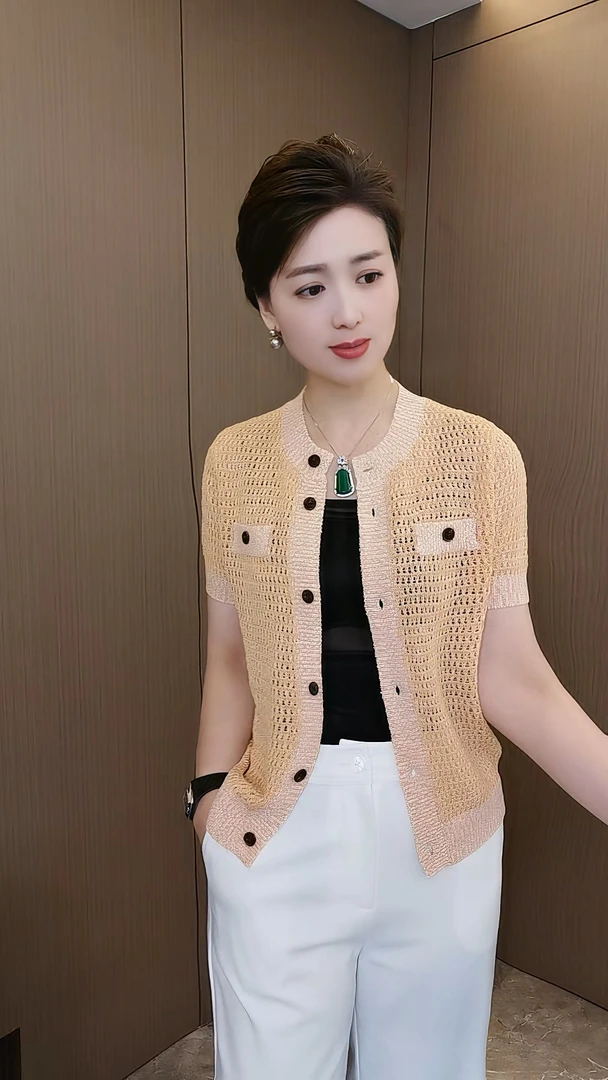 清仓【不接受七天无理由】-减龄常规款时尚拼接短袖坎肩蕾丝气质女